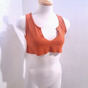 Prettylittlething | Women's Orange Ribbed Crop Top